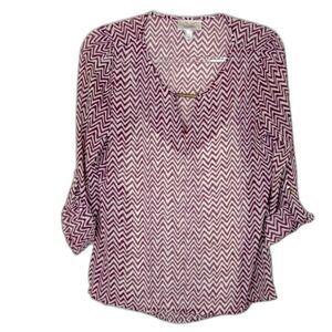 Dress Barn Roll-tab Striped Layered Tunic Blouse Purple and White size Small